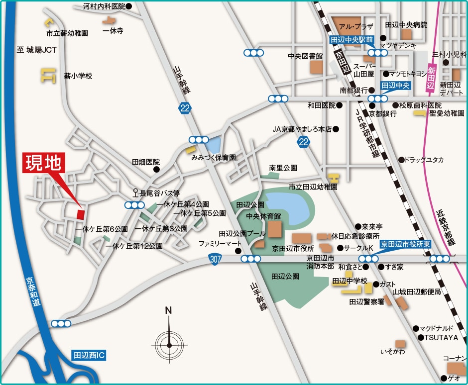 コンフォート京田辺一休ケ丘の周辺地図