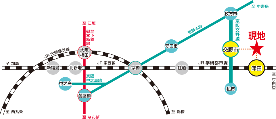 コンフォート倉治までの路線図